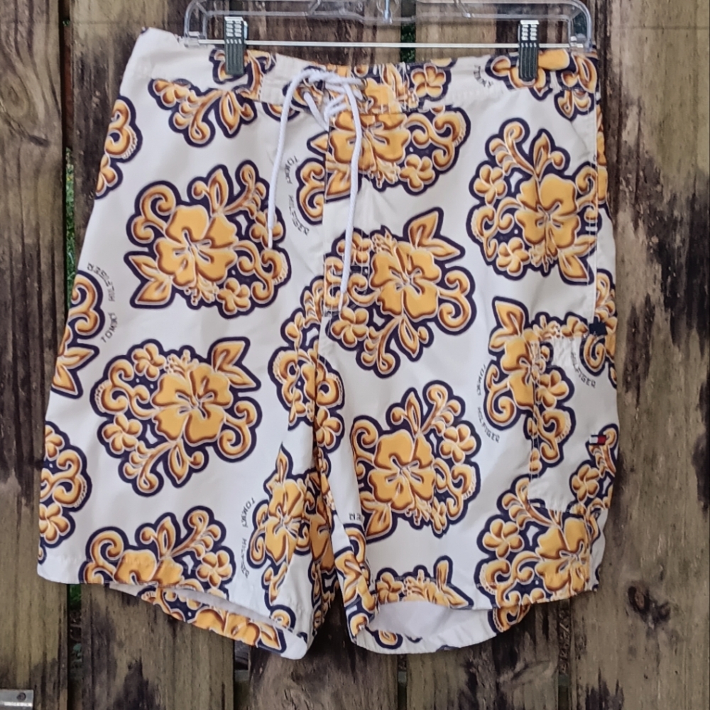 TOMMY HILFIGER Men's Floral Patterned Board Shorts Swim Shorts L